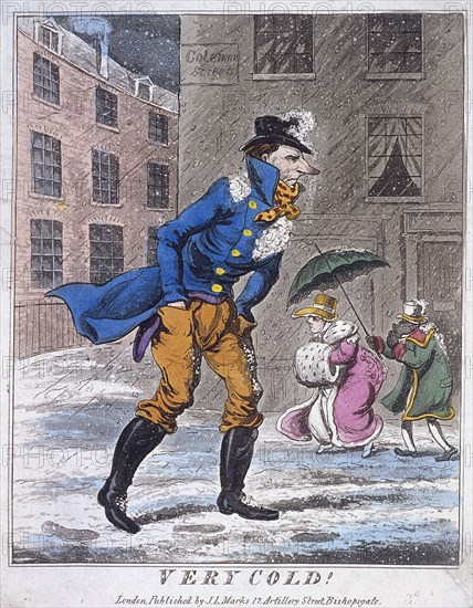 'Very Cold!', Coleman Street, London, c1825. Artist: Anon