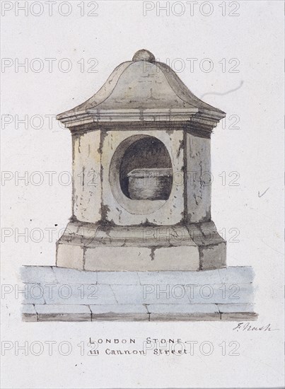 London Stone, Cannon Street, London, c1816. Artist: Frederick Nash