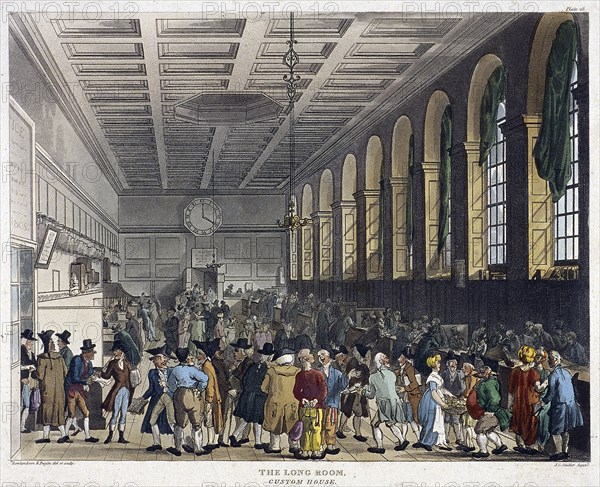 Interior of Custom House, London, 1808. Artist: Augustus Charles Pugin