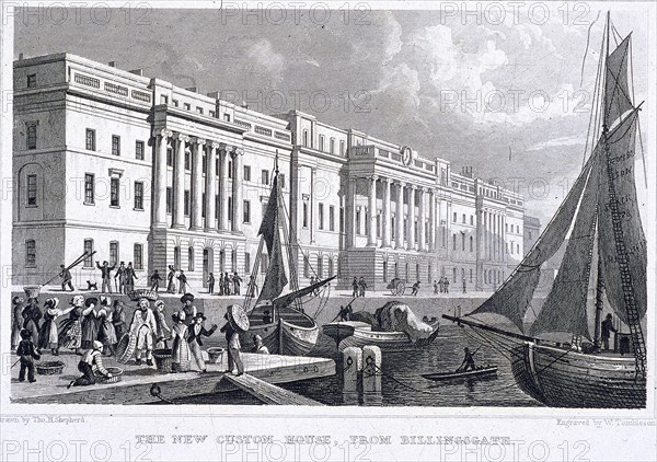 View of Custom House from Billingsgate, London, 1828. Artist: William Tombleson