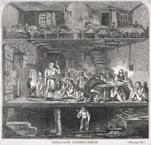 Field Lane Lodging House, London, 1847. Artist: WG Mason