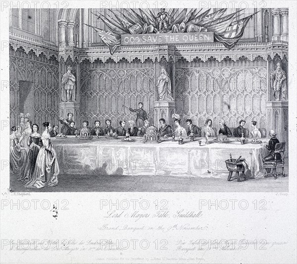 Lord Mayor's Banquet, Guildhall, London, c1856. Artist: J Shury