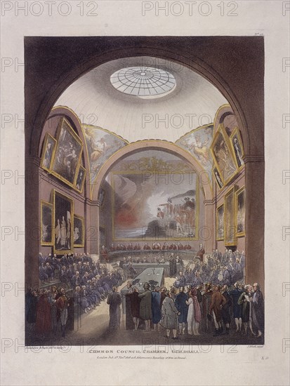 Guildhall Council Chamber, London, 1808. Artist: J Bluck