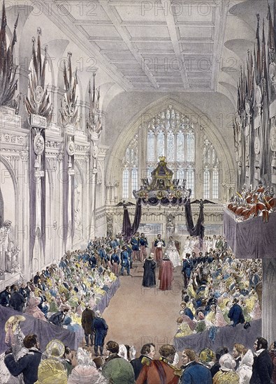 Napoleon III and Empress Eugenie at Guildhall, London, 1855. Artist: Edmund Morin