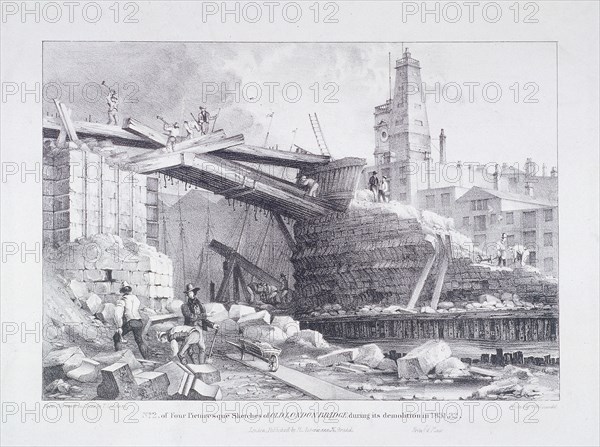 London Bridge (old), London, 1832. Artist: Charles Joseph Hullmandel