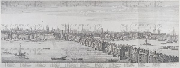 London Bridge (old), London, 1749. Artist: Samuel Buck