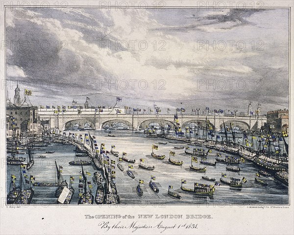 London Bridge (new), London, 1831. Artist: Charles Etienne Pierre Motte