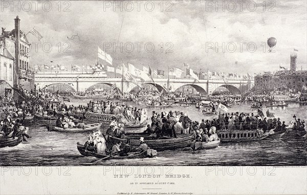 London Bridge (new), London, 1831. Artist: Charles Etienne Pierre Motte