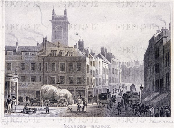 Holborn Bridge, London, c1830. Artist: William Woolnoth