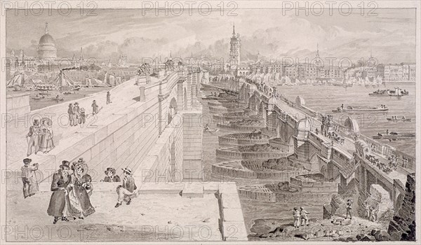 London Bridge (old and new),London, 1831. Artist: Thomas Hosmer Shepherd