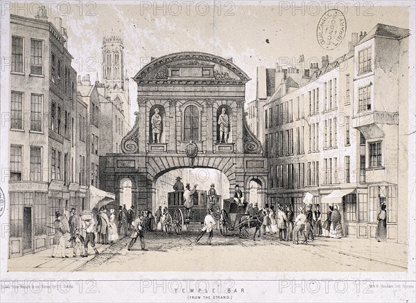 Temple Bar, London, c1845. Artist: M & N Hanhart