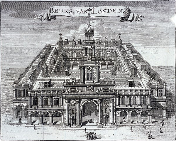 'Beurs Van Londen', Royal Exchange (2nd) exterior, London, c1680. Artist: Anon