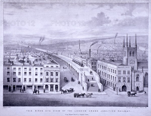 Birdseye view of Grand Junction Railway, London, c1835. Artist: Joseph Bouvier