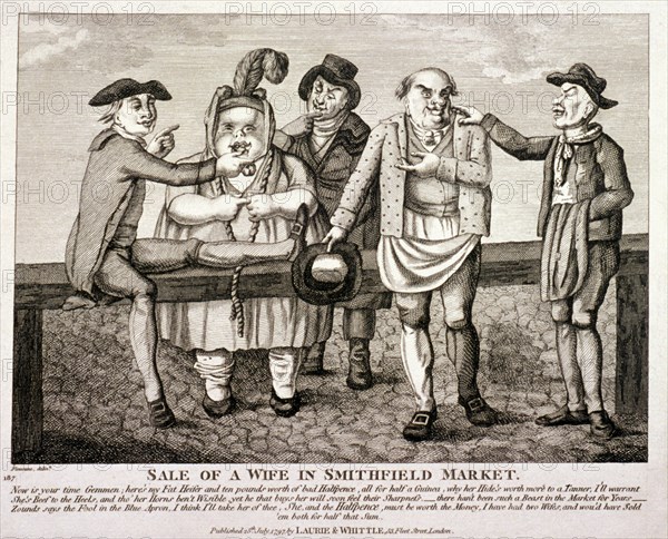Wife being sold at Smithfield Market, London. 1797. Artist: Anon