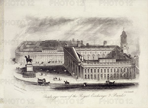 Bird's-eye view of the Royal Exchange, London, c1860. Artist: Anon