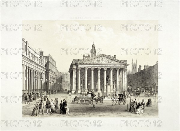Royal Exchange and the Bank of England on the left, London, 1851. Artist: Thomas Picken
