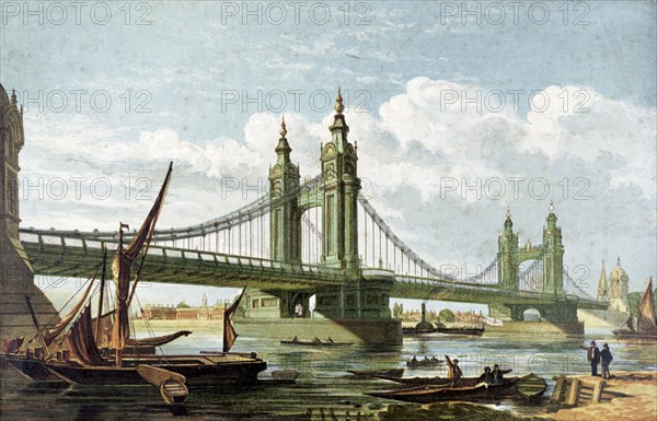 Chelsea Bridge, London, c1860. Artist: Anon