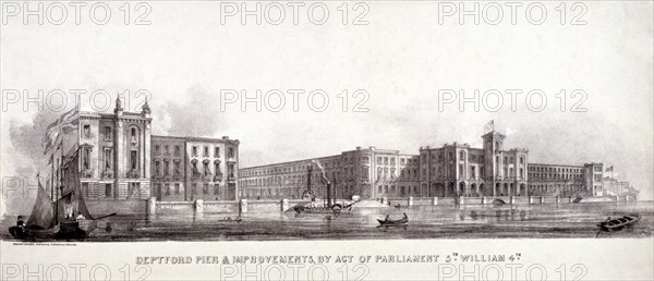 Deptford Pier and the River Thames, Greenwich, London, c1835. Artist: Anon