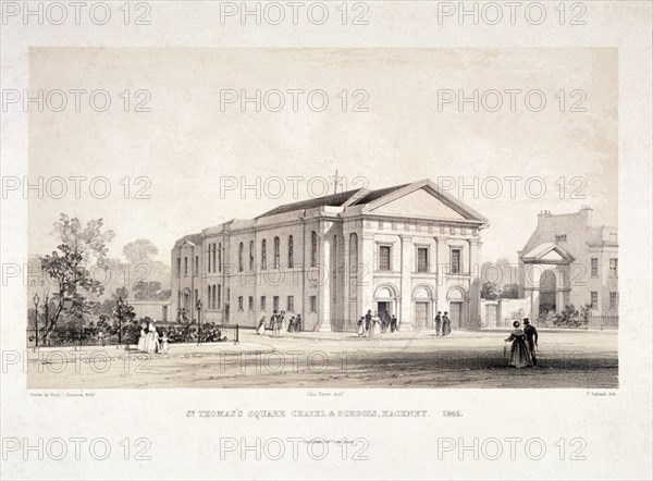 St Thomas Square chapel and schools, Hackney, London, 1841. Artist: F Ireland