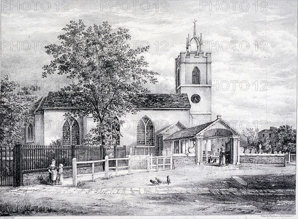 St Giles, Camberwell, London, c1825. Artist: Englemann, Graf and Co