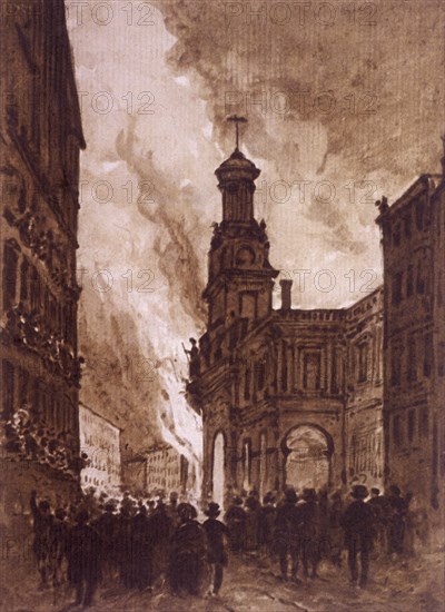 Royal Exchange Fire, London, 1838. Artist: Anon