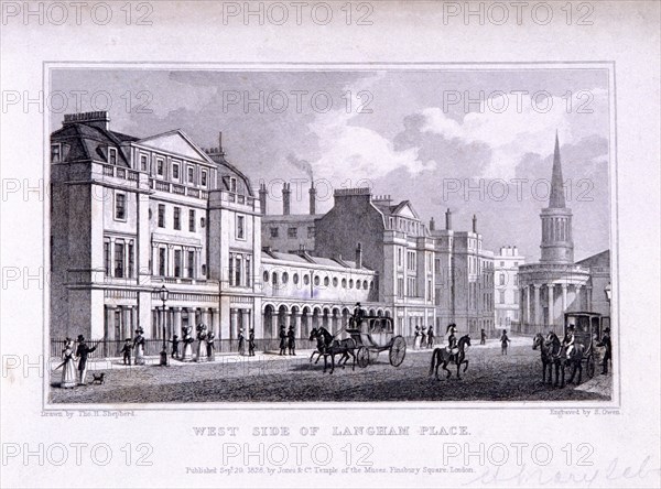 Langham Place, Marylebone, London, 1828. Artist: Samuel Owen