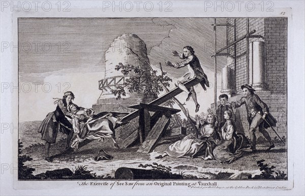 'The Exercise of See Saw', Vauxhall Gardens, Lambeth, London, c1745. Artist: Anon
