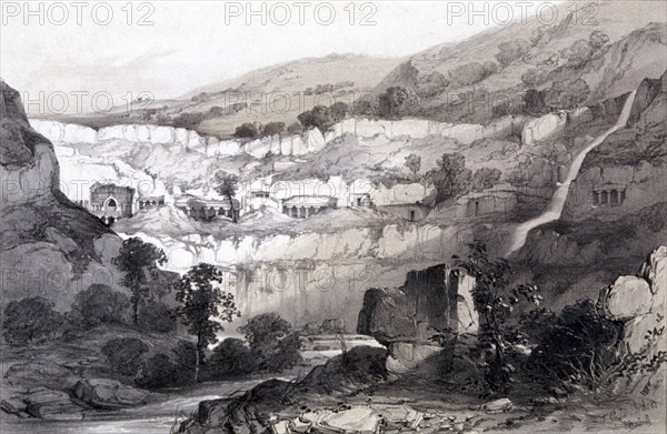 View of Caves, Ajunta, India, 1844. Artist: Thomas Colman Dibdin