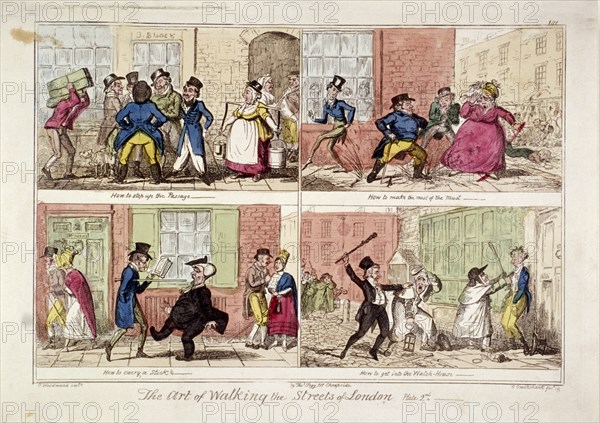 'Walking the streets of London', 1818. Artist: George Cruikshank