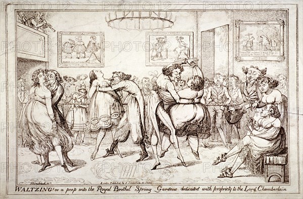 Waltzing! Or a peep into the Royal Brothel, Spring Gardens', London, c1816. Artist: Isaac Robert Cruikshank