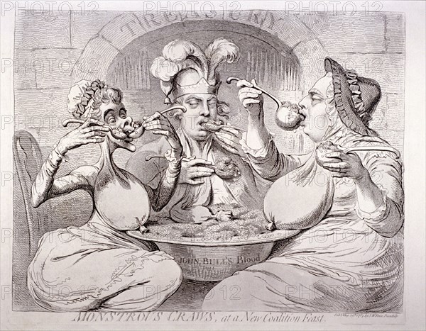 George III feeding himself on guineas, London, 1787. Artist: Anon