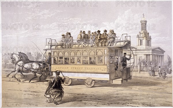 Tram in Kennington, London, c1870. Artist: Anon