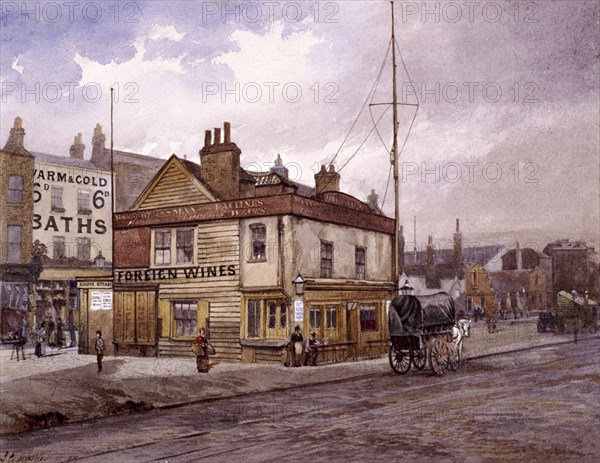 Vine Tavern, Mile End Road, Stepney, London, (c1883?) Artist: John Crowther