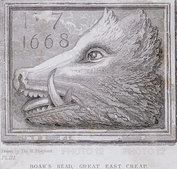 Inn sign from the Boar's Head Tavern, Eastcheap, London, (1850?). Artist: Anon