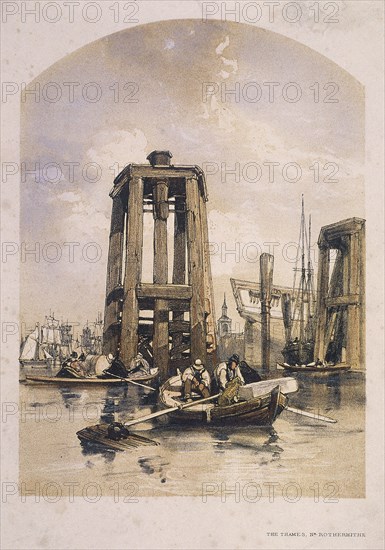 View of the Thames near Rotherhithe, Bermondsey, London, c1840. Artist: Anon