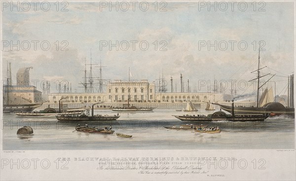 'The Blackwall Railway Terminus and Brunswick Pier', Blackwall, Poplar, London, c1840. Artist: Thomas Picken