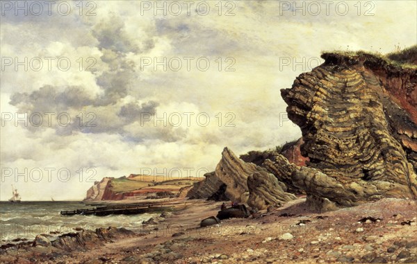 'Triassic Cliffs, Blue Anchor, North Somerset', 1866. Artist: Edward William Cooke