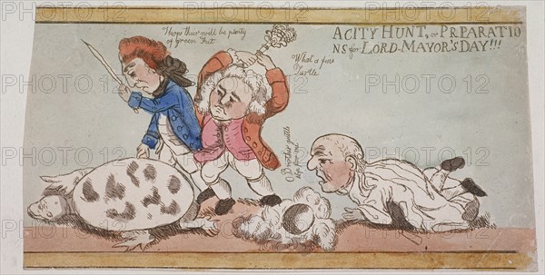 'A City Hunt, or Preparations for Lord-Mayor's Day!!!', c1790. Artist: Anon
