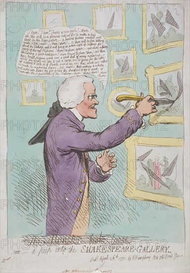 'The Monster broke loose or, a peep into the Shakespeare-Gallery', 1791. Artist: Anon