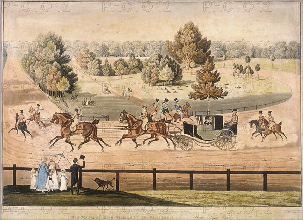 King George IV riding through Hyde Park, London, 1831. Artist: Matthew Dubourg