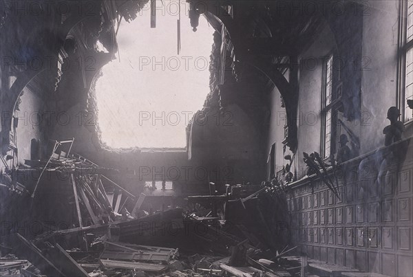 Interior view of Middle Temple Hall, City of London, after an air raid, c1941. Artist: Anon