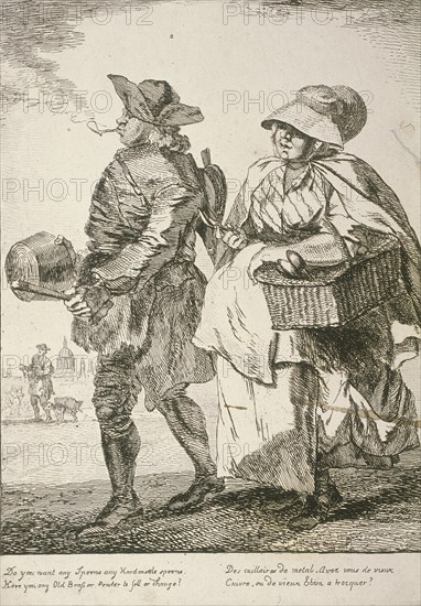 Two spoon sellers, Cries of London, 1760. Artist: Paul Sandby