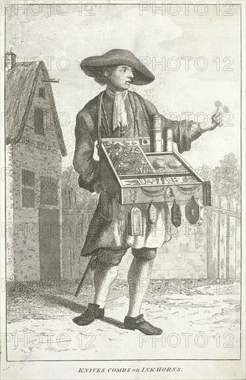 'Knives Combs or Ink-horns', Cries of London, c1750. Artist: JM