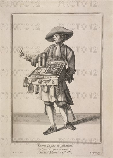 'Knives Combs or Inkhornes', Cries of London, (c1688?). Artist: Pierce Tempest