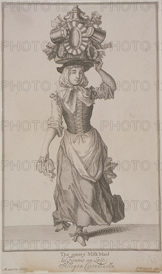 'The merry Milk Maid', Cries of London, (c1688?). Artist: Pierce Tempest