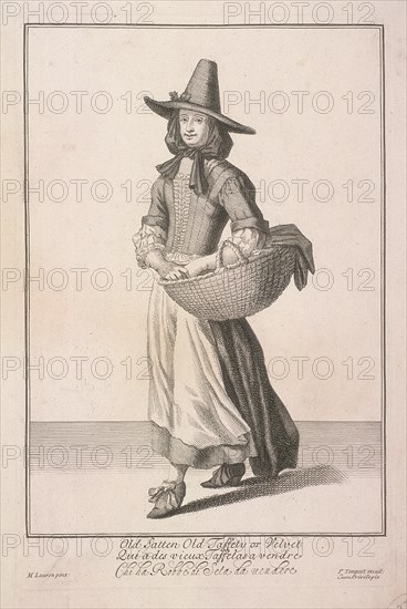 'Old Satten Old Taffety or Velvet', Cries of London, (c1688?). Artist: Pierce Tempest