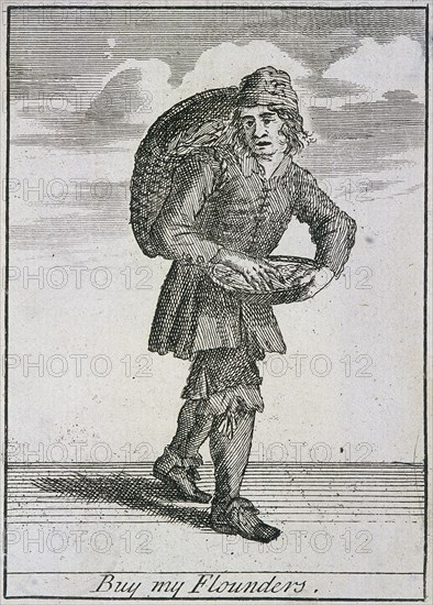 'Buy my Flounders', Cries of London, (c1688?). Artist: Anon