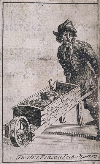 'Twelve Pence a Peck Oysters', Cries of London, (c1688?). Artist: Anon