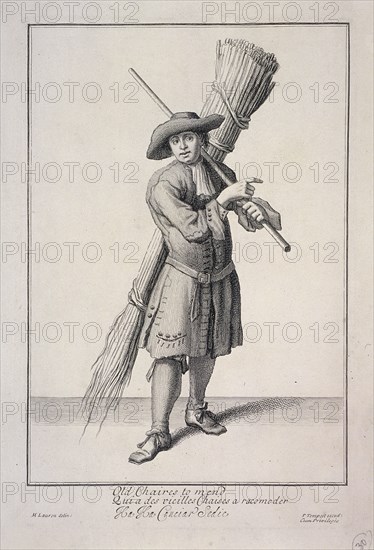 'Old Chaires to mend', Cries of London, (1688?). Artist: Anon