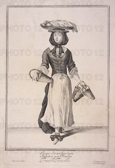 'Ripe Strawberryes', Cries of London, (1688?). Artist: Anon